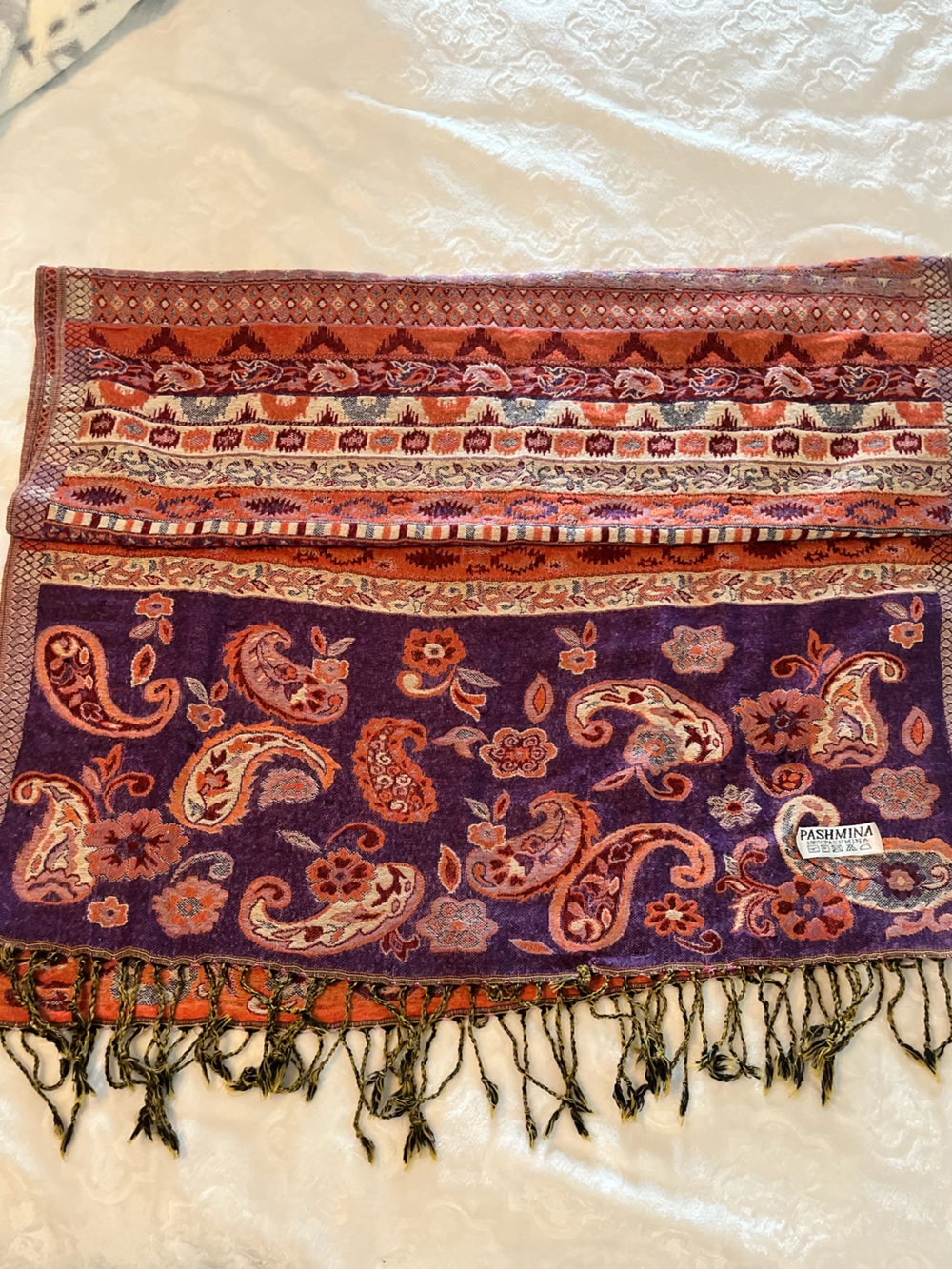 pashmina Purple & Orange Paisley Woven Throw Blanket